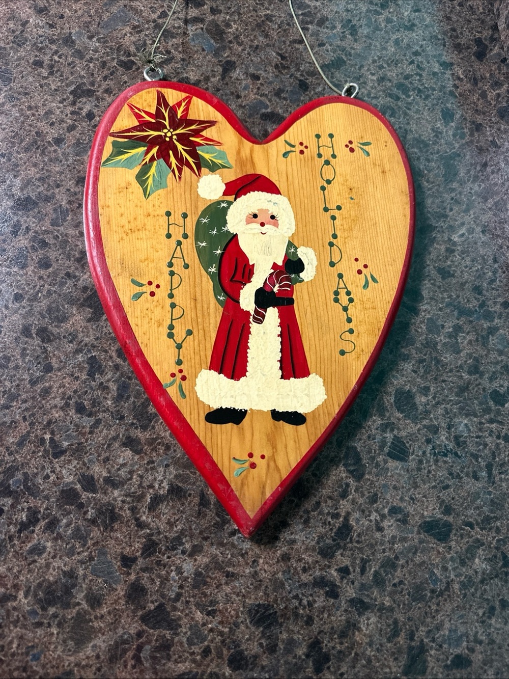 Holiday Heart Santa Wooden Wall Hanging - Red cottagecore rustic Christmas